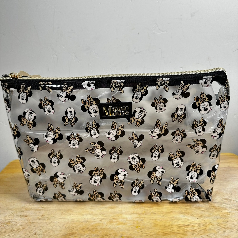 Disney Primark Minnie Mouse Safari Cosmetic Makeup Bag Leopard Clear Pouch NWT